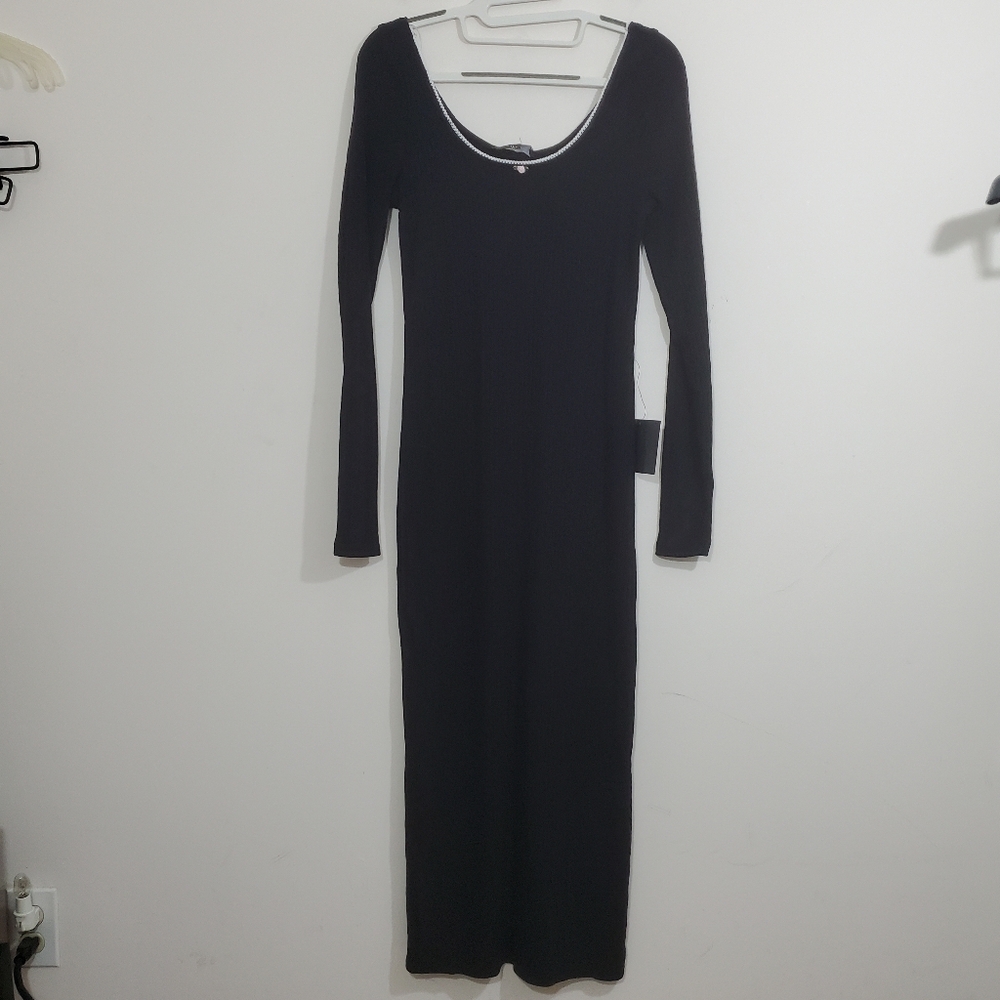 NWT Lulus Certainly Darling Black Ribbed Long Sleeve Bodycon Midi Dress Large - Picture 3 of 14